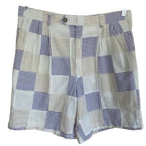 Berle Vintage Cotton Madras Plaid Pleated Flat Front Chino Shorts Preppy Sz 34